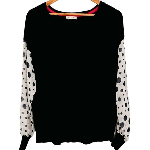 OVLA black sweater with sheer black polka dot sleeves size medium - Picture 1 of 8